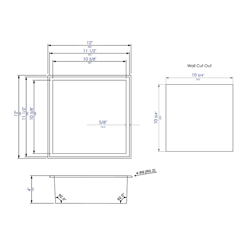 ALFI brand ABN1212-BSS 12 x 12 Stainless Steel Square Bath Shower Niche