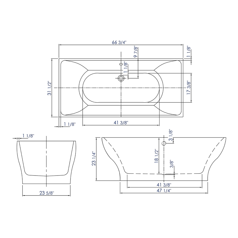 ALFI brand AB8840 67 inch White Acrylic Rectangular Free Standing Soaking Bathtub