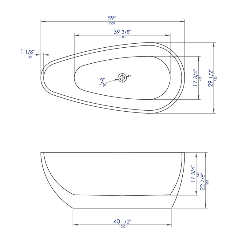 ALFI brand AB8861 59 inch White Oval Acrylic Free Standing Soaking Bathtub