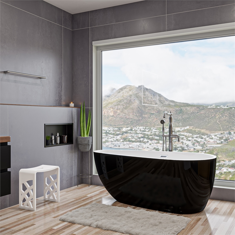 ALFI brand AB8862 59 inch Black & White Acrylic Free Standing Soaking Bathtub