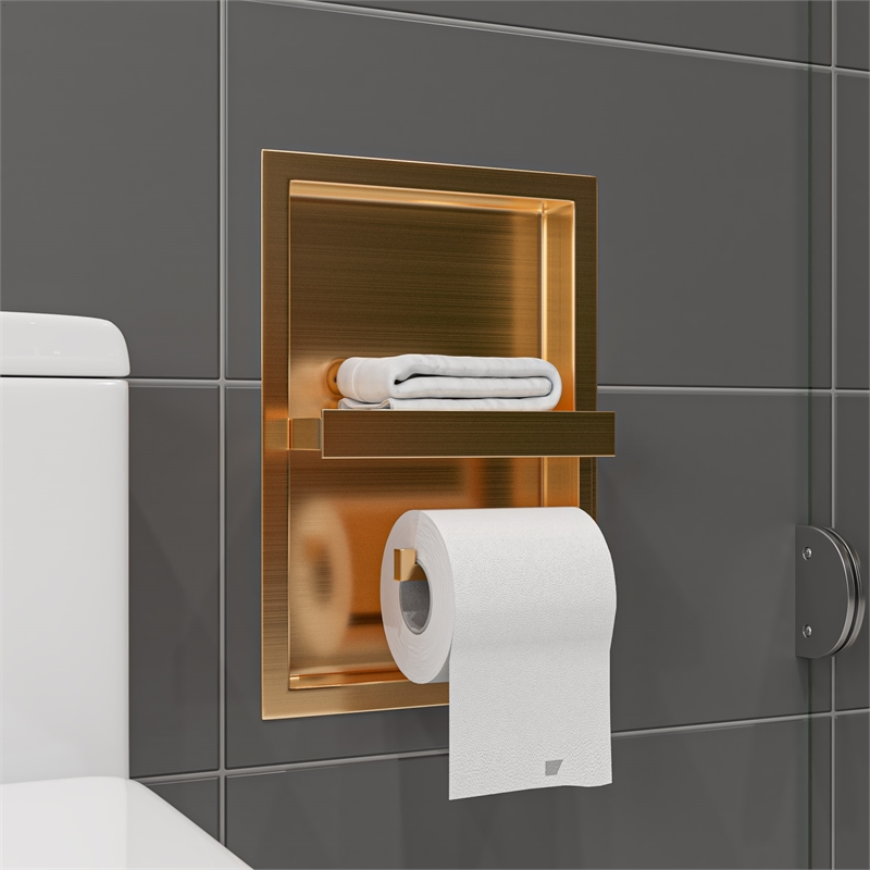 ALFI brand ABTPNP88-BG Brushed Gold PVD Stainless Steel Recessed Toilet Paper Holder Niche