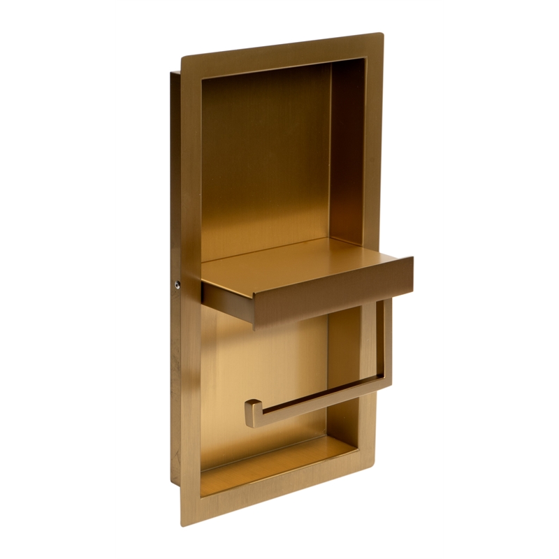ALFI brand ABTPNP88-BG Brushed Gold PVD Stainless Steel Recessed Toilet Paper Holder Niche
