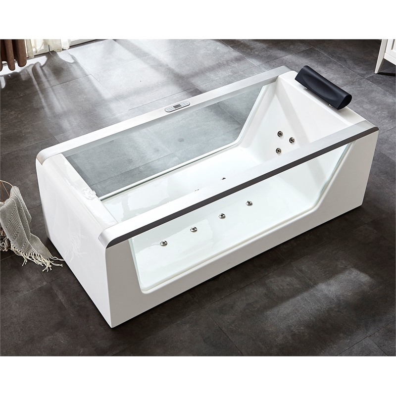EAGO AM152ETL-6 6 ft Clear Rectangular White Acrylic Whirlpool Bathtub