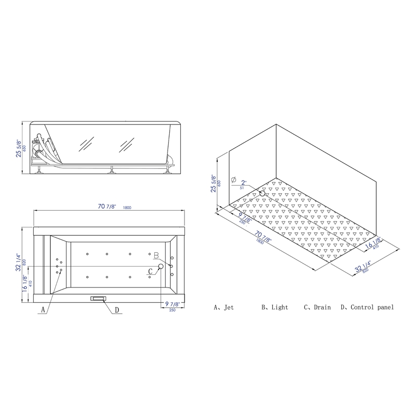 EAGO AM152ETL-6 6 ft Clear Rectangular White Acrylic Whirlpool Bathtub