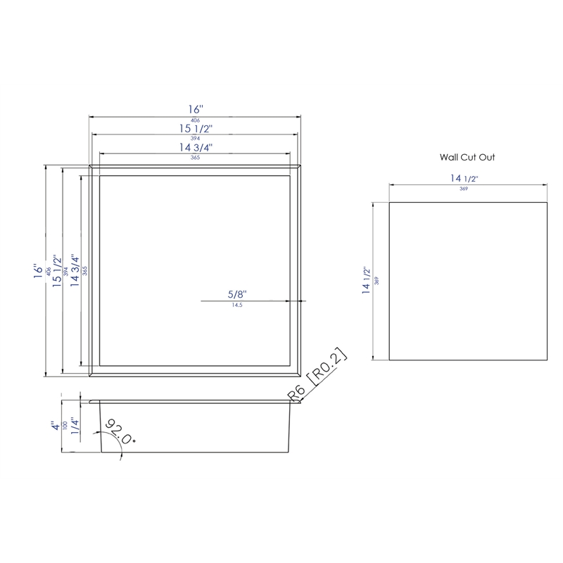 ALFI brand ABN1616-PSS 16 x 16 Stainless Steel Square Bath Shower Niche