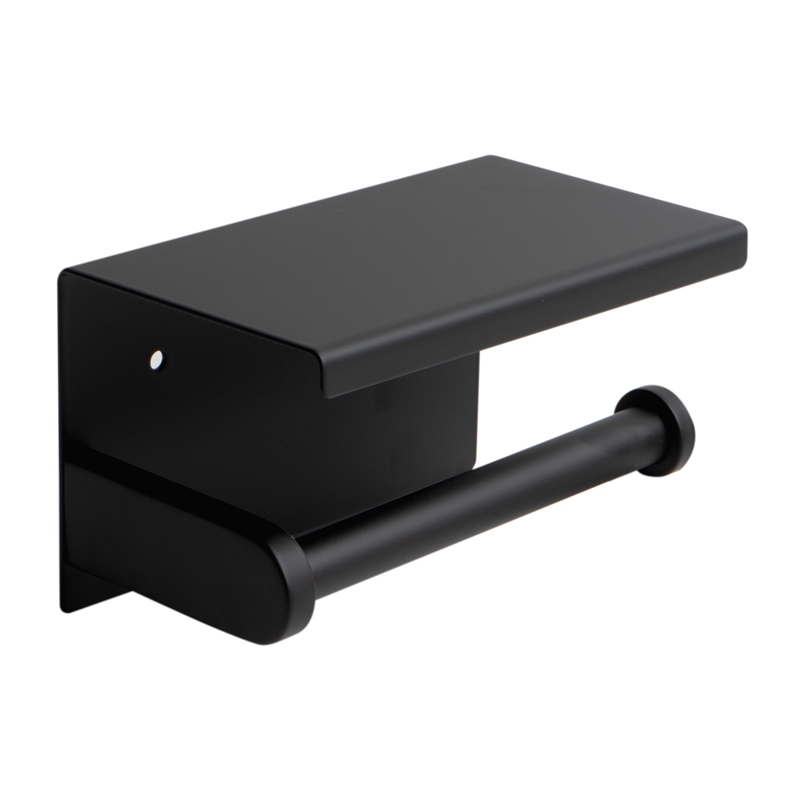 ALFI brand ABTPC66-BLA Black Matte Stainless Steel Toilet Paper Holder with Shelf