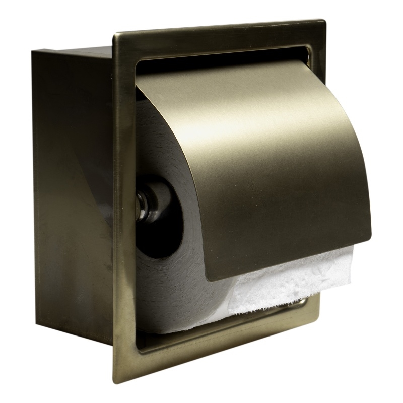 ALFI brand ABTPP77-BG PVD Brushed Gold Stainless Steel Recessed Toilet Paper Holder with Cover