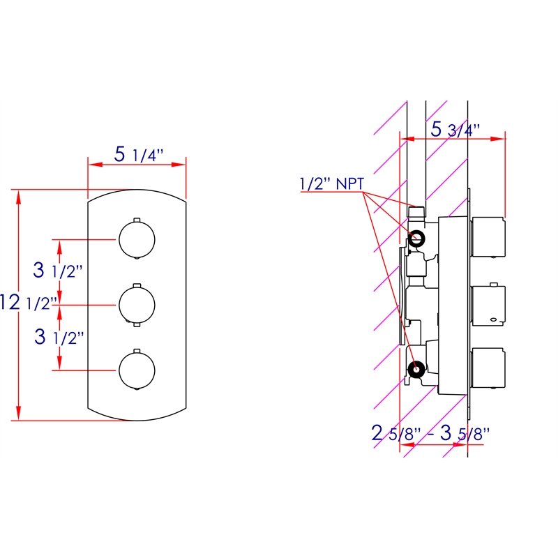ALFI brand AB4101-PC Chrome 4-Way Thermostatic Valve Shower Mixer /w Round Knobs