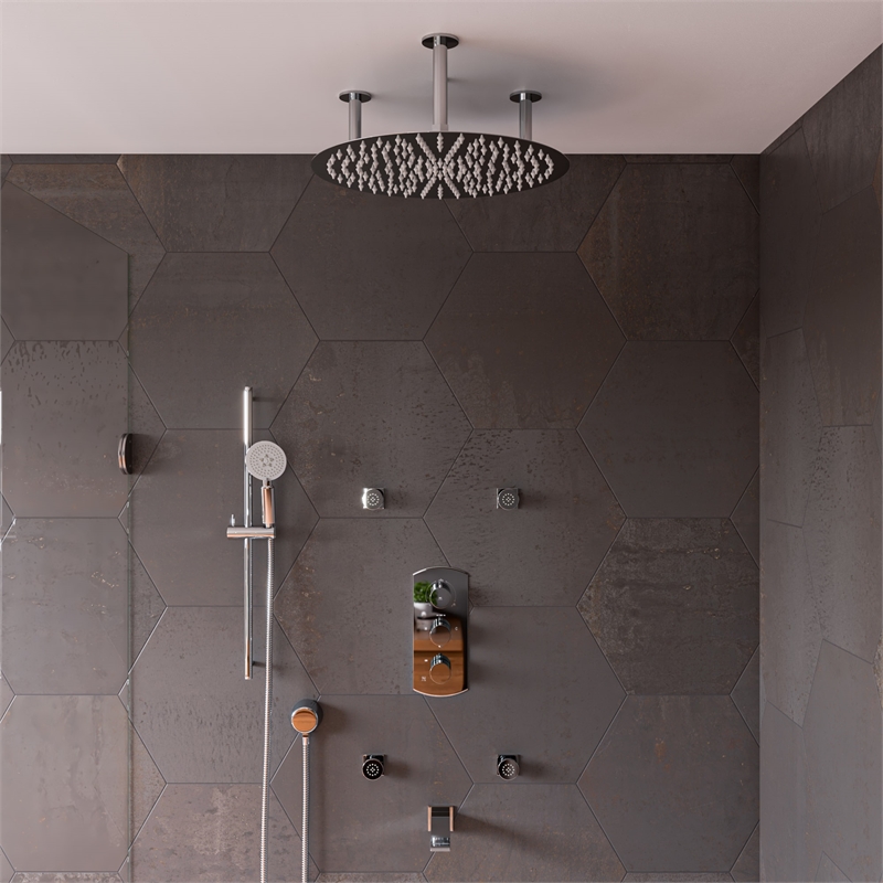 ALFI brand AB4101-PC Chrome 4-Way Thermostatic Valve Shower Mixer /w Round Knobs