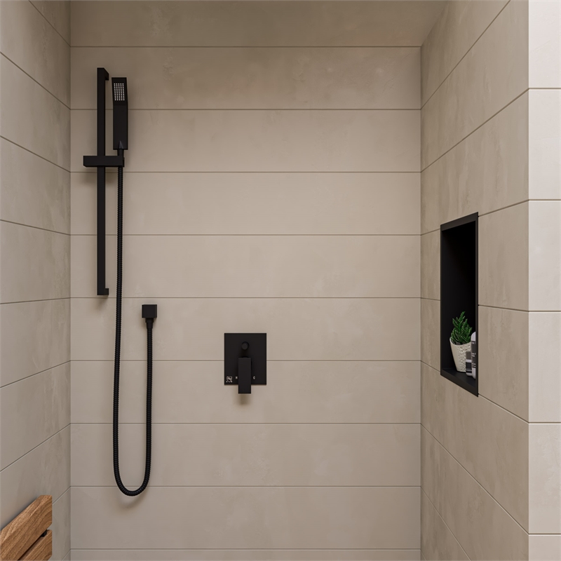 ALFI brand AB5601-BM Black Shower Valve with Square Lever Handle and Diverter