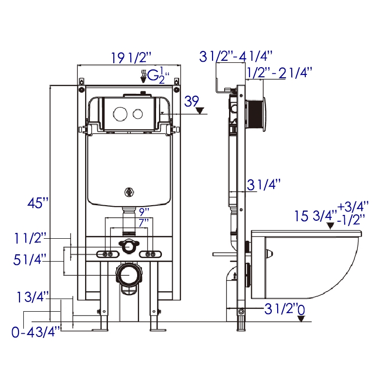 EAGO PWG380-PC Wall Mounted Toilet Tank Carrier for WD101 + WD332 + WD333