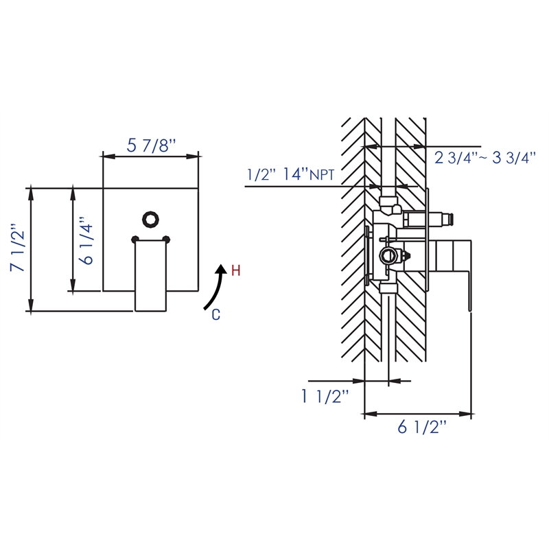 ALFI brand AB6801-BN Nickel Square Pressure Balanced Shower Mixer with Diverter