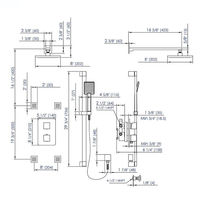 ALFI brand AB2287-PC Chrome 3 Way Thermostatic Shower Set with Body Sprays