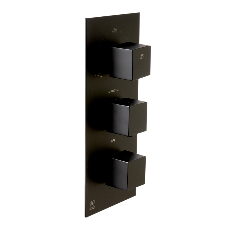 ALFI brand AB2801-BM Black 3-Way Thermostatic Valve Shower Mixer Square Knobs