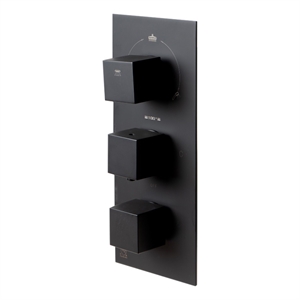 ALFI brand AB2801-BM Black 3-Way Thermostatic Valve Shower Mixer Square Knobs