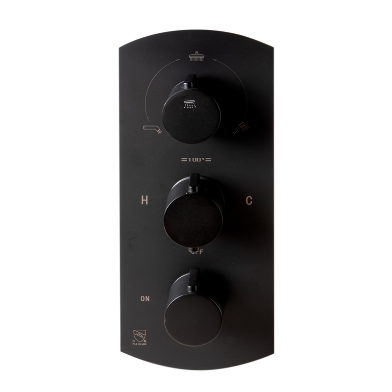 ALFI brand AB4001-BM Black 3-Way Thermostatic Valve Shower Mixer Round Knobs