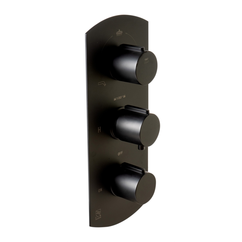 ALFI brand AB4001-BM Black 3-Way Thermostatic Valve Shower Mixer Round Knobs