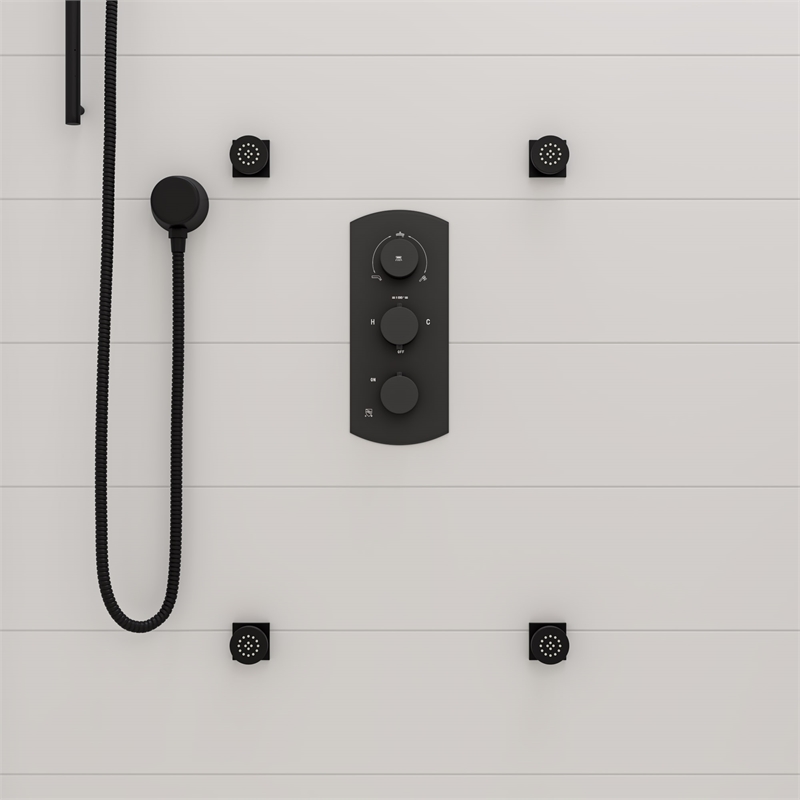 ALFI brand AB4001-BM Black 3-Way Thermostatic Valve Shower Mixer Round Knobs