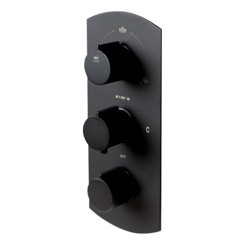 ALFI brand AB4001-BM Black 3-Way Thermostatic Valve Shower Mixer Round Knobs