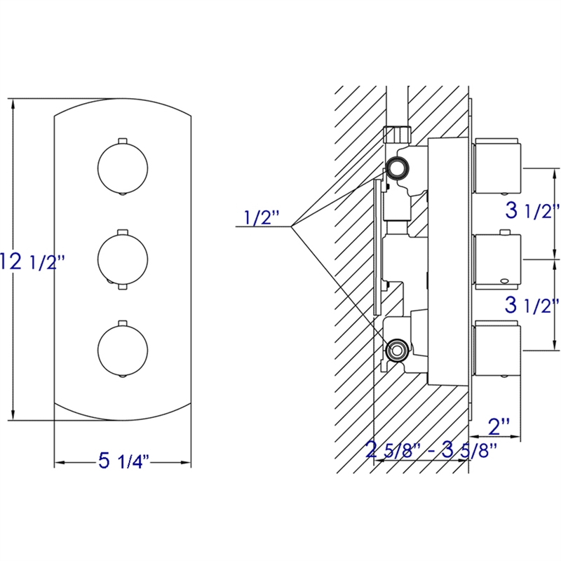 ALFI brand AB4001-PC Chrome 3-Way Thermostatic Valve Shower Mixer Round Knobs
