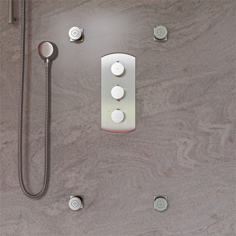 ALFI brand AB4101-BN Nickel 4-Way Thermostatic Valve Shower Mixer /w Round Knobs