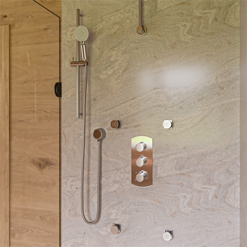 ALFI brand AB4101-BN Nickel 4-Way Thermostatic Valve Shower Mixer /w Round Knobs