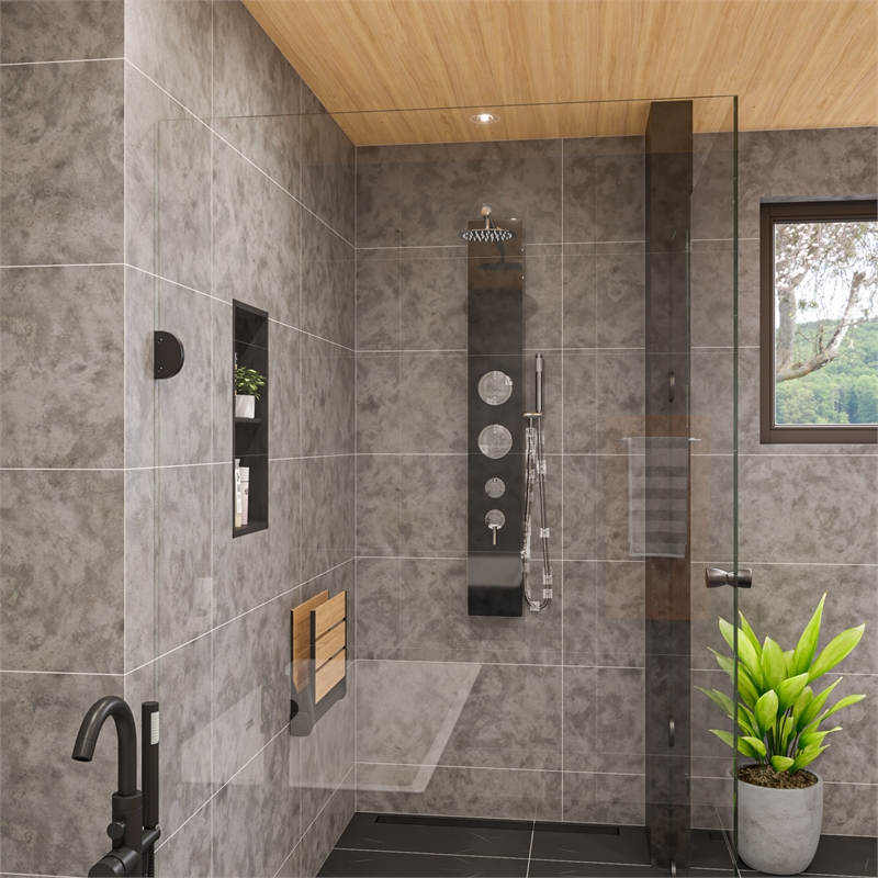 ALFI brand ABSP55B Black Shower Panel with 2 Body Sprays and Rain Shower Head