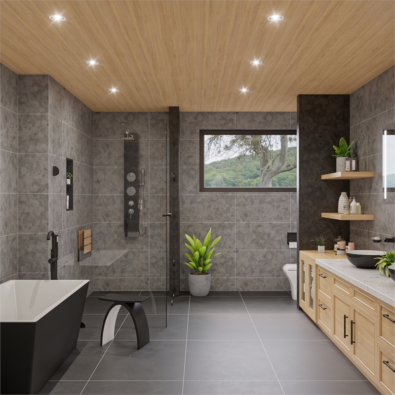 ALFI brand ABSP55B Black Shower Panel with 2 Body Sprays and Rain Shower Head