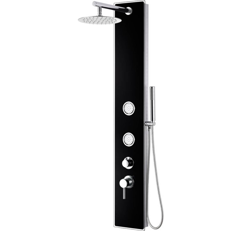 ALFI brand ABSP55B Black Shower Panel with 2 Body Sprays and Rain Shower Head