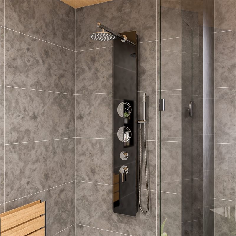 ALFI brand ABSP55B Black Shower Panel with 2 Body Sprays and Rain Shower Head