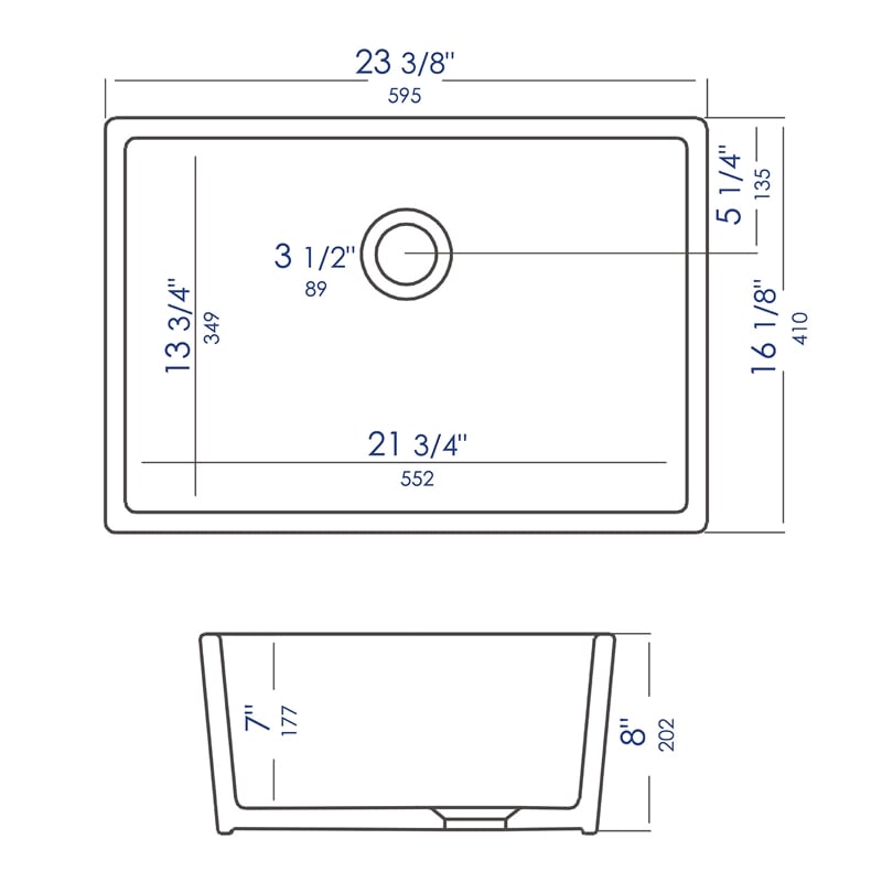 ALFI brand AB503UM-W 24 inch White Single Bowl Fireclay Undermount Kitchen Sink