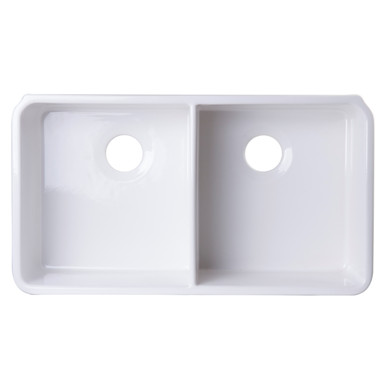 ALFI brand AB512UM-W 32 inch White Double Bowl Fireclay Undermount Kitchen Sink