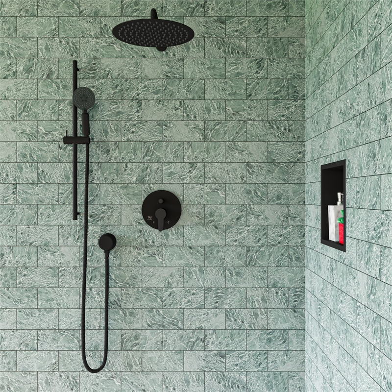 ALFI brand AB3101-BM Black Shower Valve with Rounded Lever Handle and Diverter