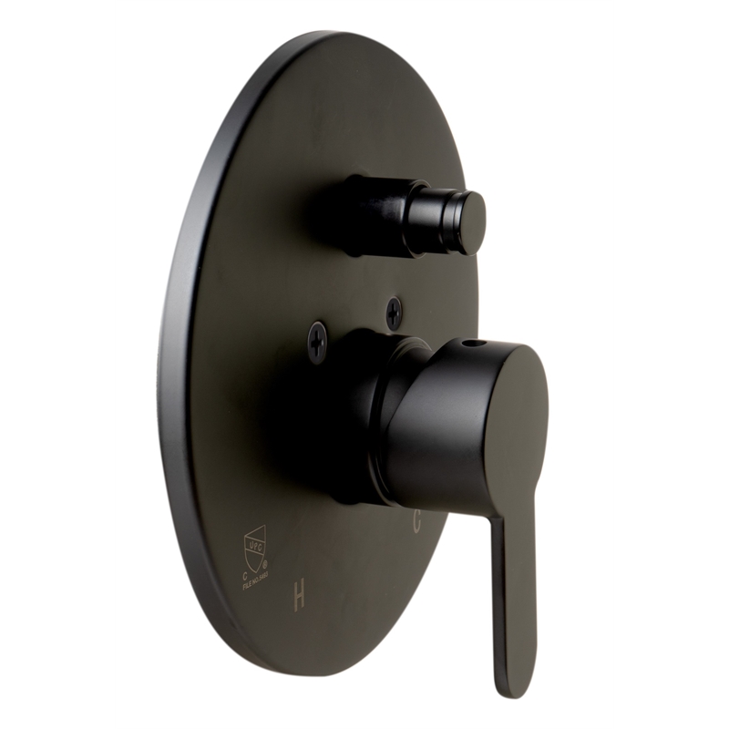 ALFI brand AB3101-BM Black Shower Valve with Rounded Lever Handle and Diverter