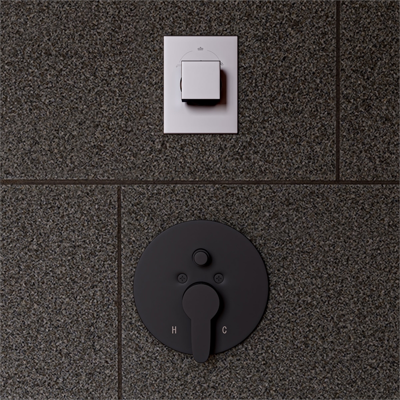 ALFI brand AB3101-BM Black Shower Valve with Rounded Lever Handle and Diverter