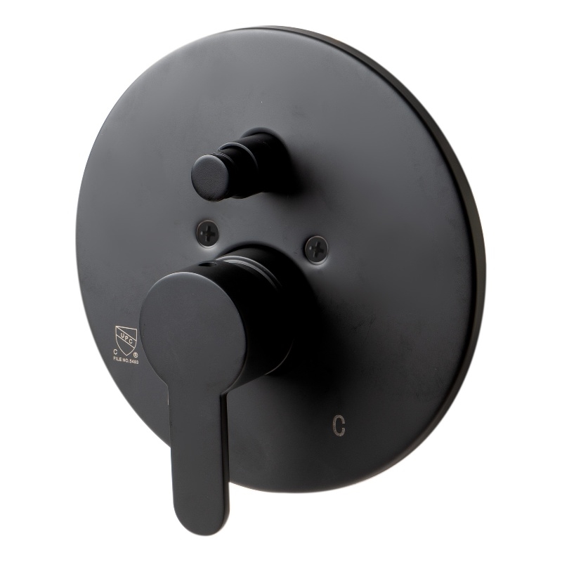 ALFI brand AB3101-BM Black Shower Valve with Rounded Lever Handle and Diverter