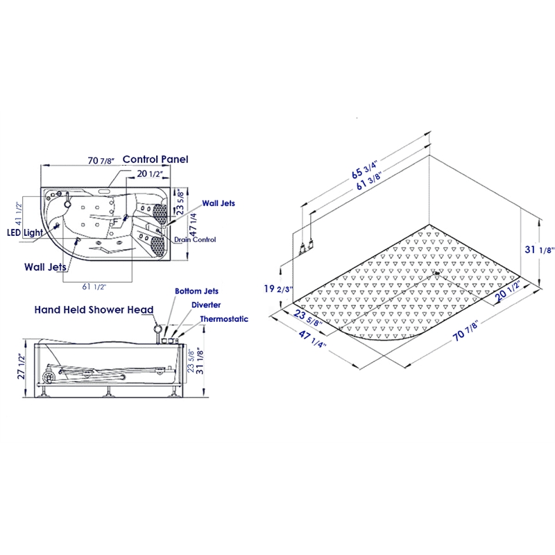 EAGO AM124ETL-L 6 ft Right Drain Corner Acrylic White Whirlpool Bathtub for Two
