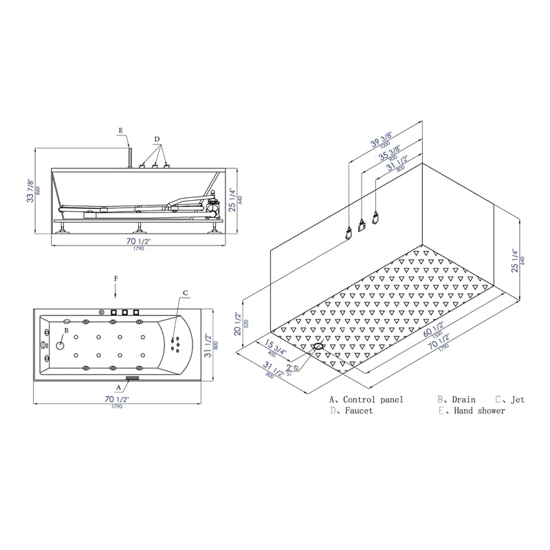 EAGO AM154ETL-L6 6 ft Acrylic White Rectangular Whirlpool Bathtub w Fixtures