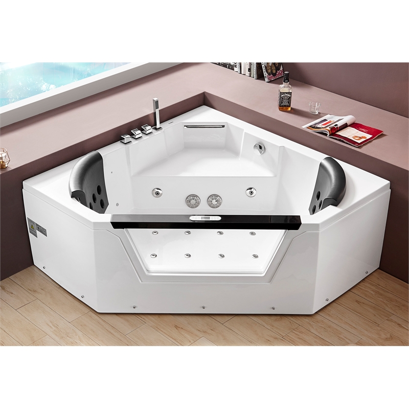 EAGO AM156ETL 5 ft Clear Corner White Acrylic Whirlpool Bathtub for Two