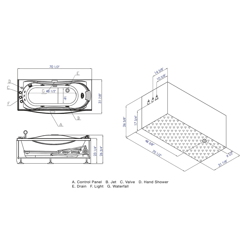 EAGO AM189ETL-L 6 ft Right Drain White Acrylic Whirlpool Bathtub w Fixtures