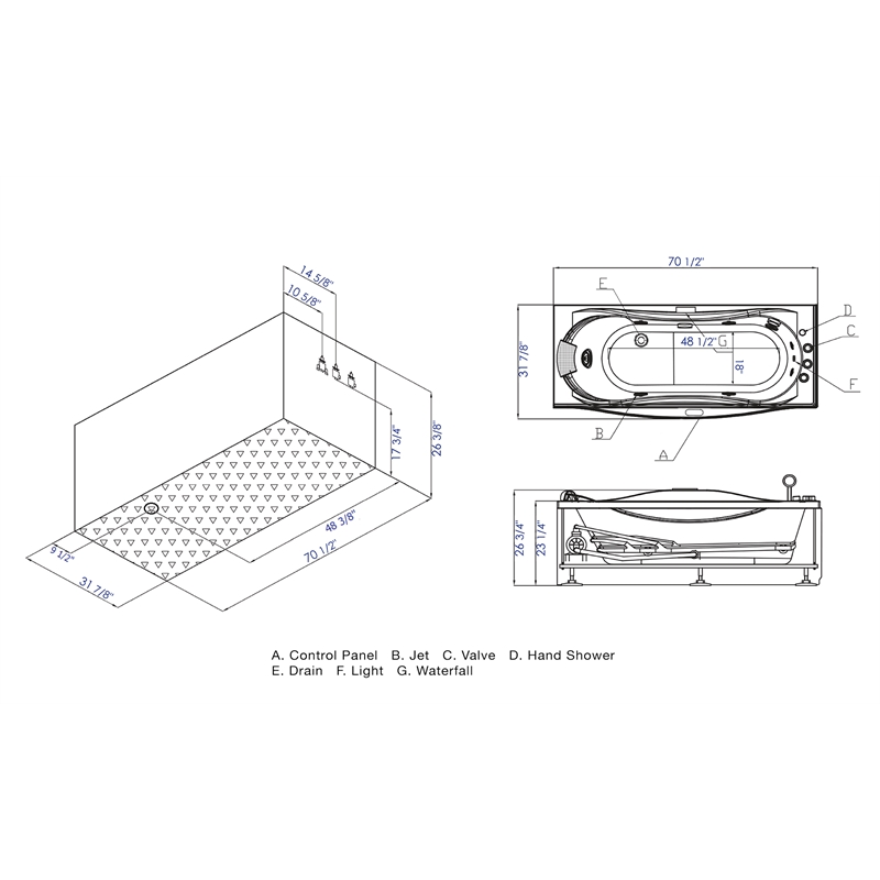 EAGO AM189ETL-R 6 ft Left Drain White Acrylic Whirlpool Bathtub w Fixtures