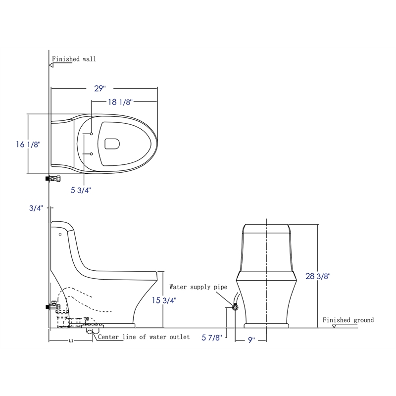 EAGO TB133 White Ceramic Single Flush One Piece Ceramic Toilet