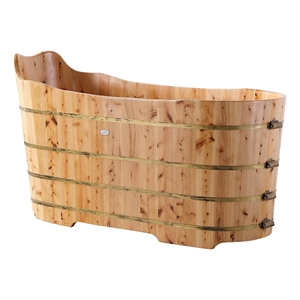 ALFI brand AB1103 59&quot Free Standing Cedar Wood Bathtub with Bench