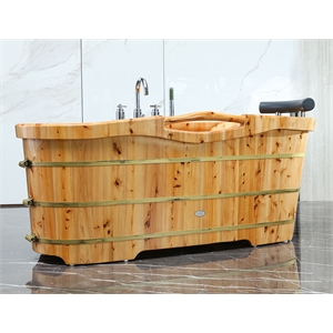 ALFI brand AB1136 61&quot Free Standing Cedar Wooden Bathtub with Chrome Tub Filler