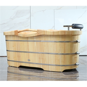 ALFI brand AB1163 61&quot Free Standing Wooden Bathtub with Cushion Headrest