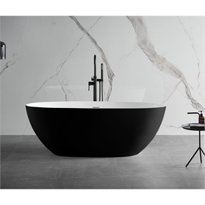 ALFI brand AB9975BM 59&quot Black & White Matte Oval Solid Surface Resin Soaking Bathtub