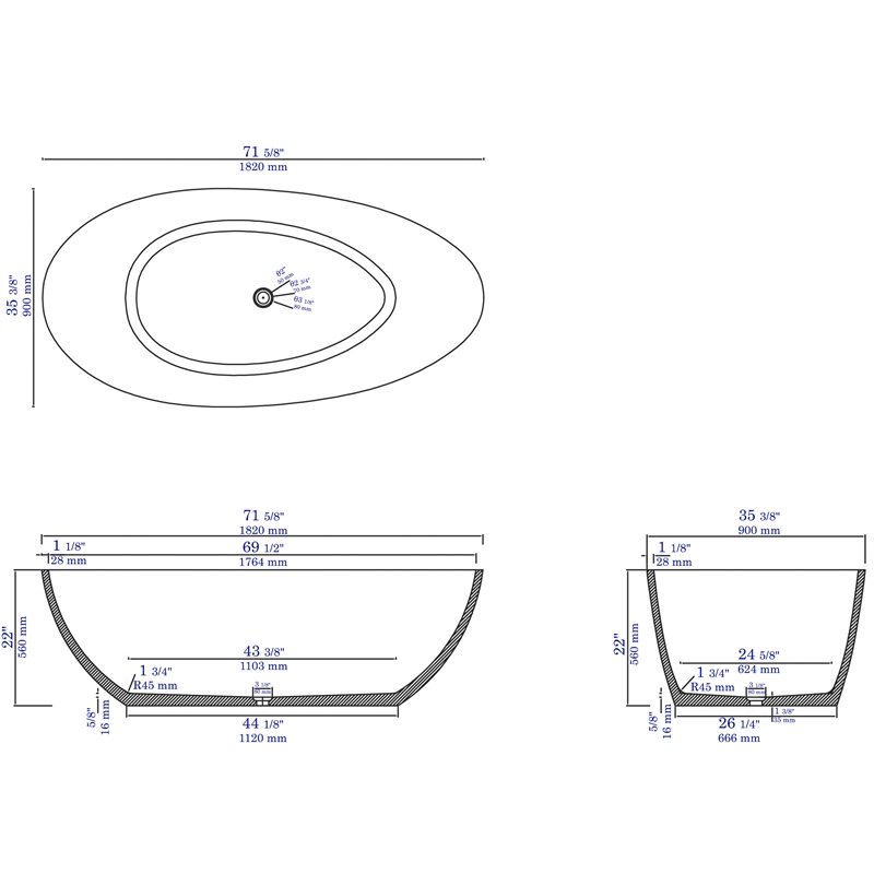 ALFI brand ABCO72TUB 72