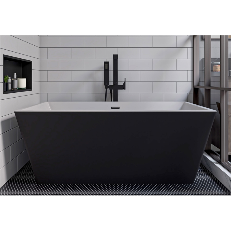 ALFI brand AB2180-BM Black Floor Mount Tub Filler Mixer w Hand Held Shower Head