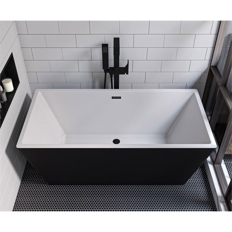 ALFI brand AB2180-BM Black Floor Mount Tub Filler Mixer w Hand Held Shower Head