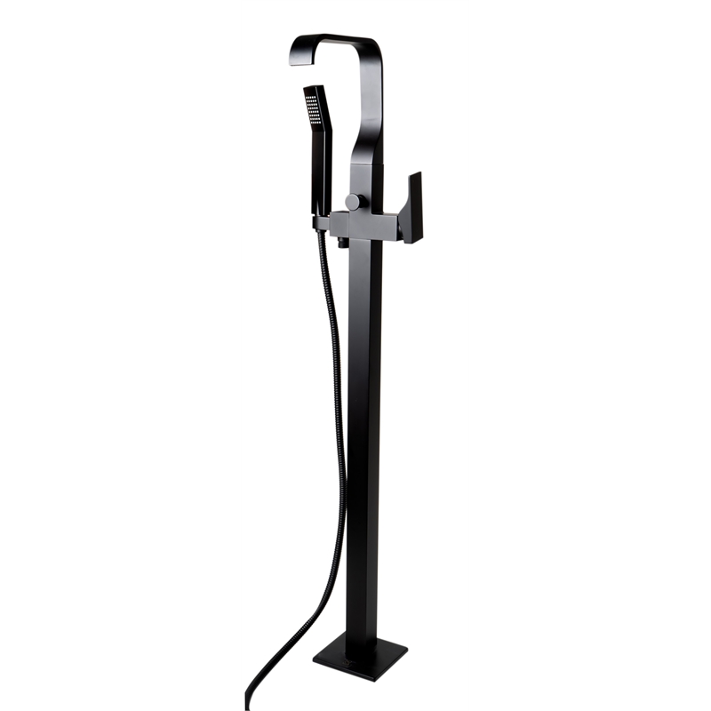 ALFI brand AB2180-BM Black Floor Mount Tub Filler Mixer w Hand Held Shower Head